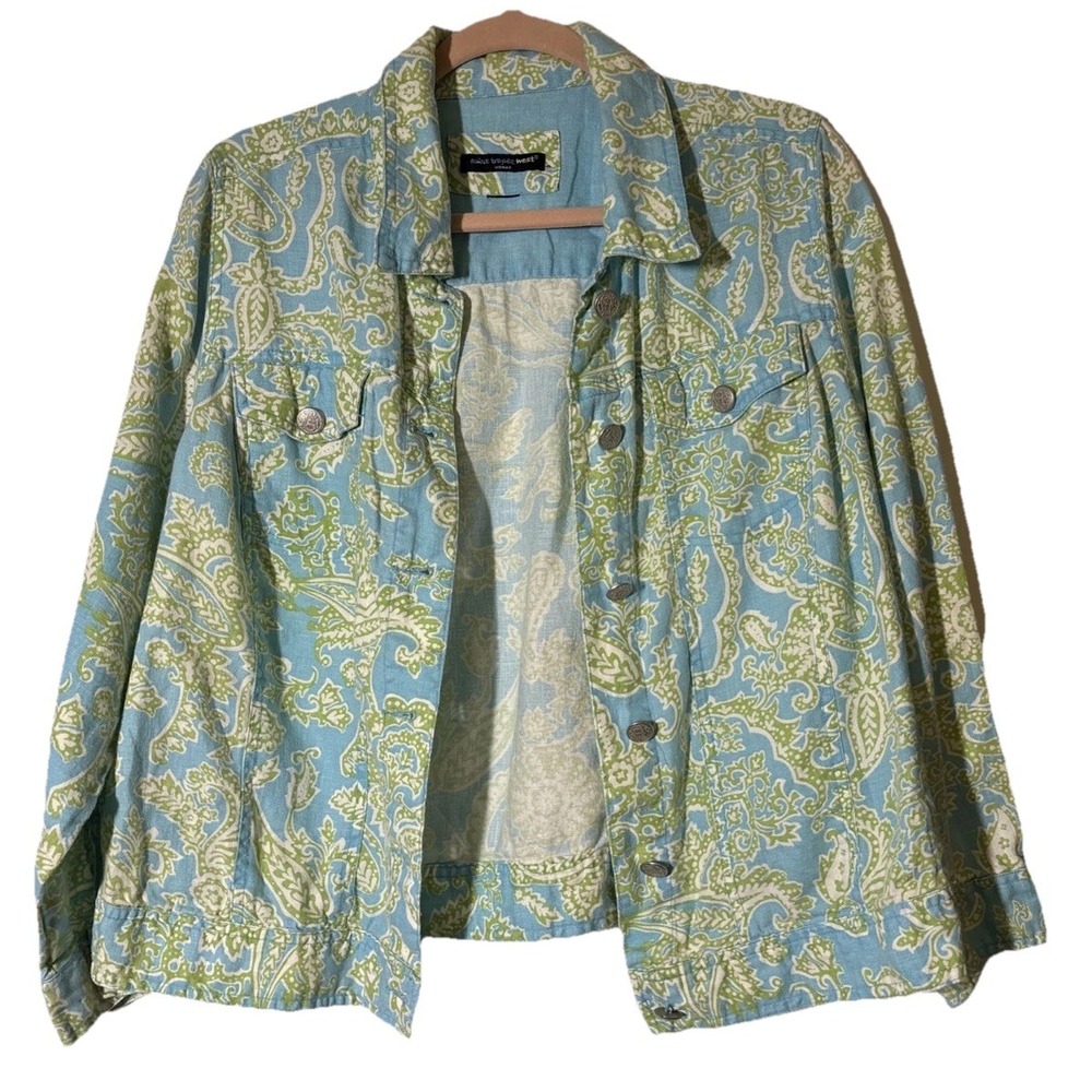Saint Tropez West Jacket Women's Blue Green Paisley Excellent Linen Blend 1X